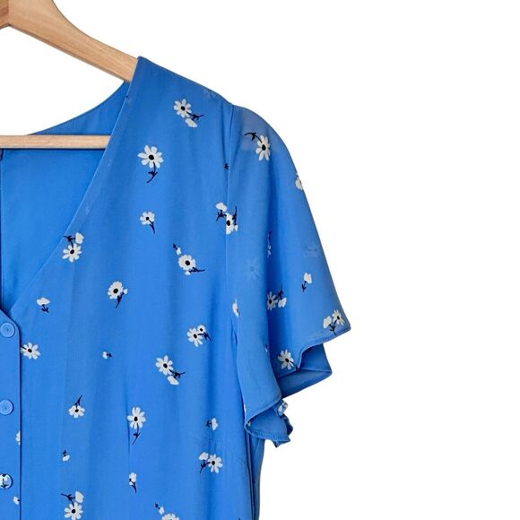 Talbots 12 Floral Blue Flowy Button Down Shirt Chiffon Maxi Dress - Picture 9 of 10